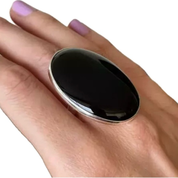 Sz 6 6.5 7 Handmade Ring OVAL Black Onyx Gem Solid 925 Sterling Silver Fine Art - Picture 1 of 9